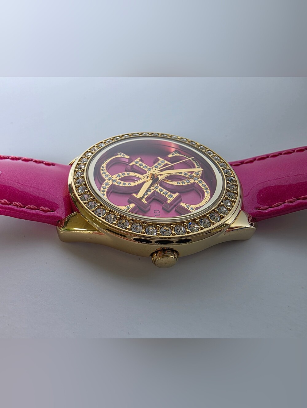 GUESS Gold-Tone Watch with Pink Dial and Pink Strap NEW BATTERY - Picture 3 of 17
